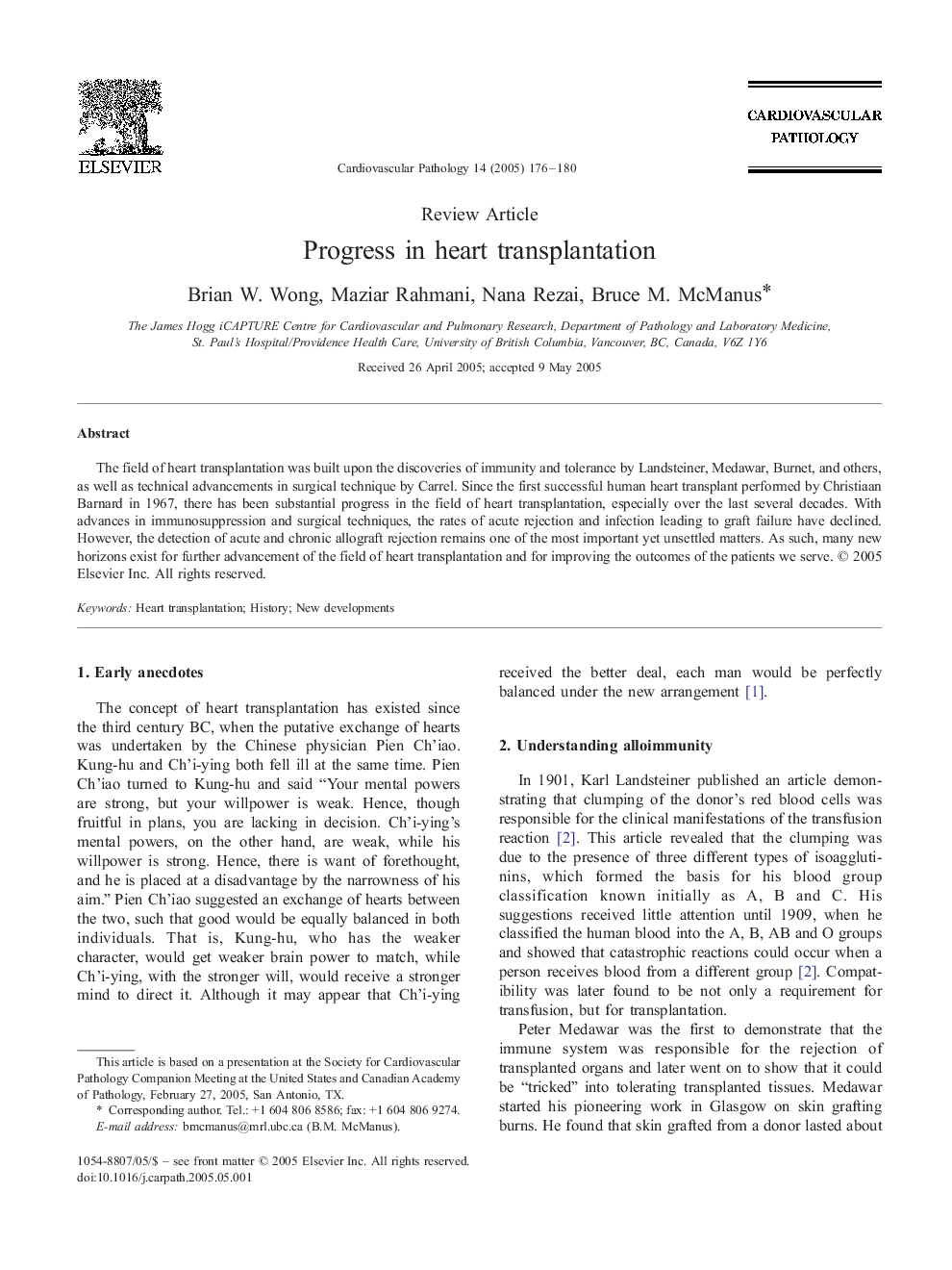 Progress in heart transplantation