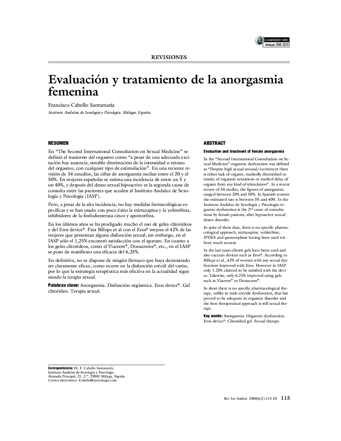 Evaluación y tratamiento de la anorgasmia femenina