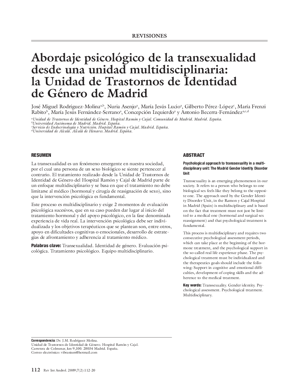 Abordaje psicológico de la transexualidad desde una unidad multidisciplinaria: la Unidad de Trastornos de Identidad de Género de Madrid