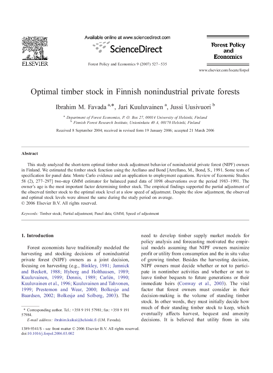 Optimal timber stock in Finnish nonindustrial private forests