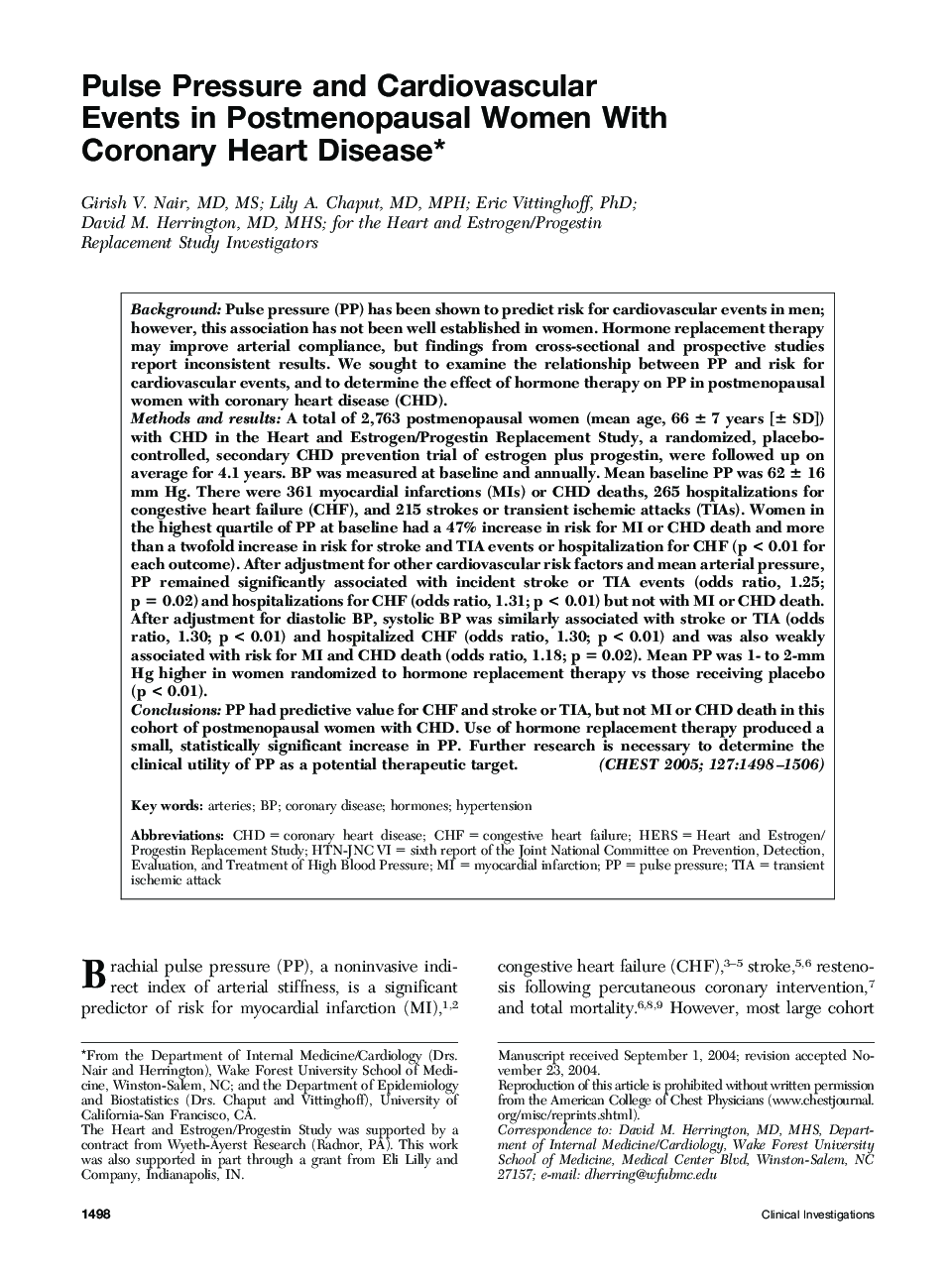 عکس صفحه اول مقاله: Pulse Pressure and Cardiovascular Events in Postmenopausal Women With Coronary Heart Disease Pulse Pressure and Cardiovascular Events in Postmenopausal Women With Coronary Heart Disease