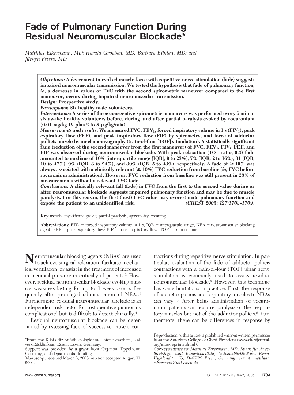 Fade of Pulmonary Function During Residual Neuromuscular Blockade