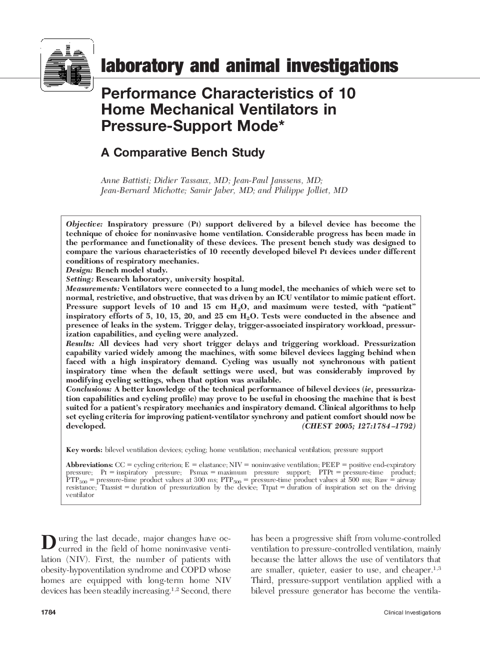 Performance Characteristics of 10 Home Mechanical Ventilators in Pressure-Support Mode