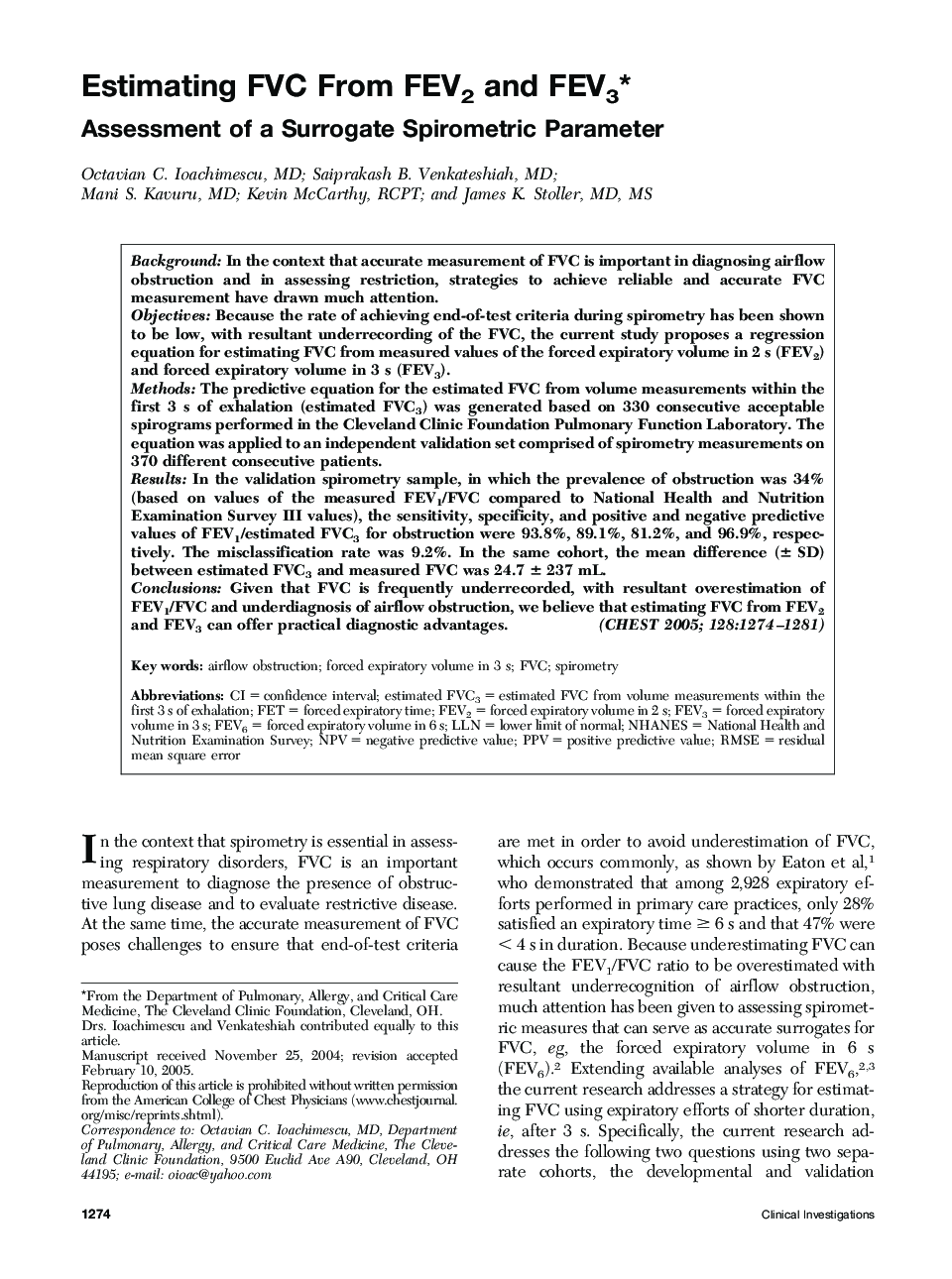 Estimating FVC From FEV