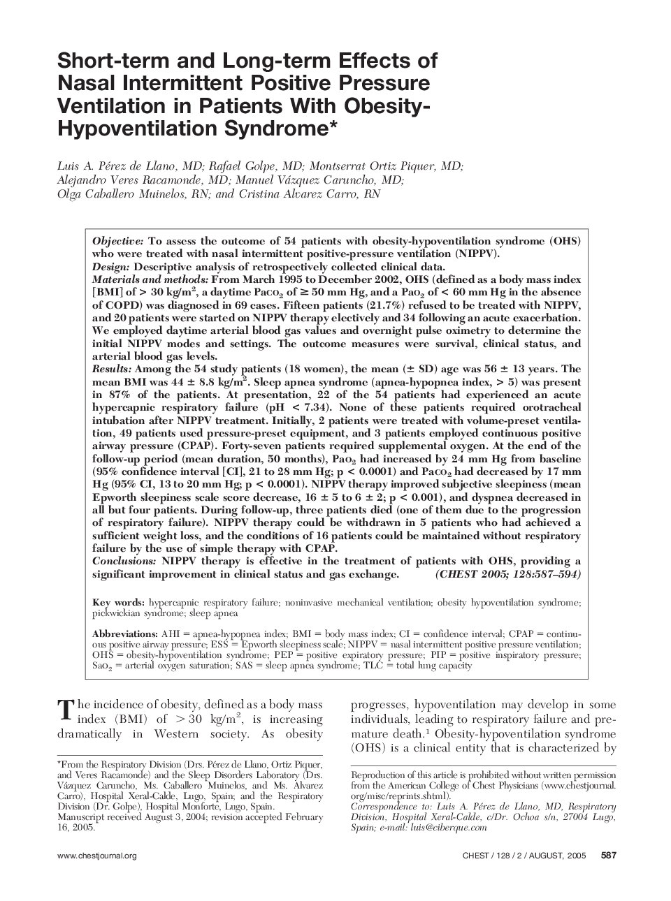 Short-term and Long-term Effects of Nasal Intermittent Positive Pressure Ventilation in Patients With Obesity-Hypoventilation Syndrome