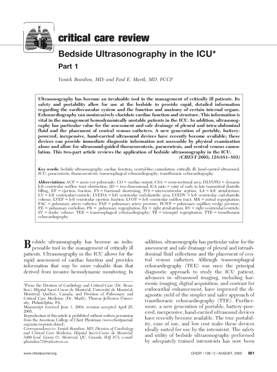 Bedside Ultrasonography in the ICU