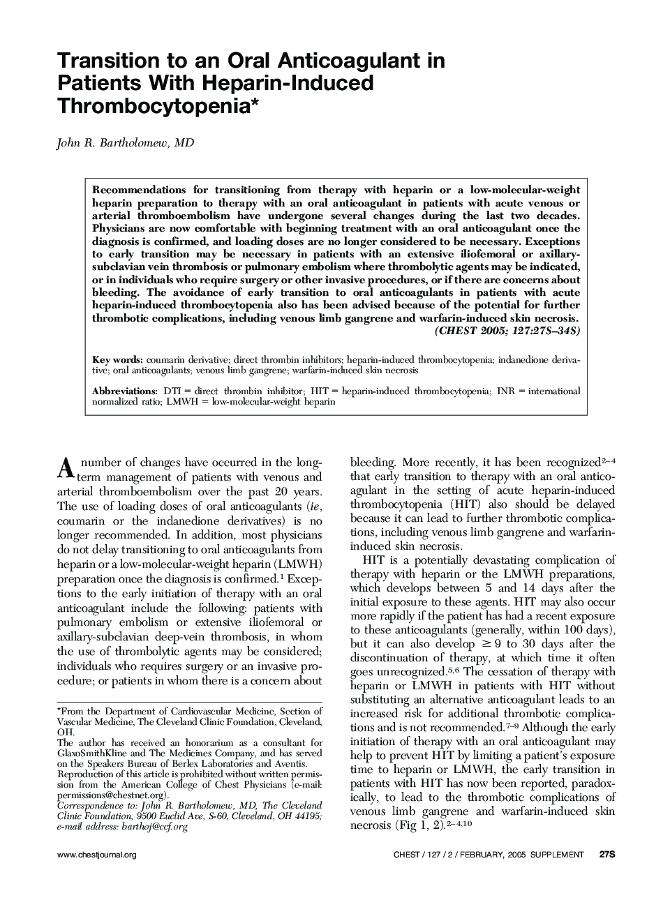 Transition to an Oral Anticoagulant in Patients With Heparin-Induced Thrombocytopenia