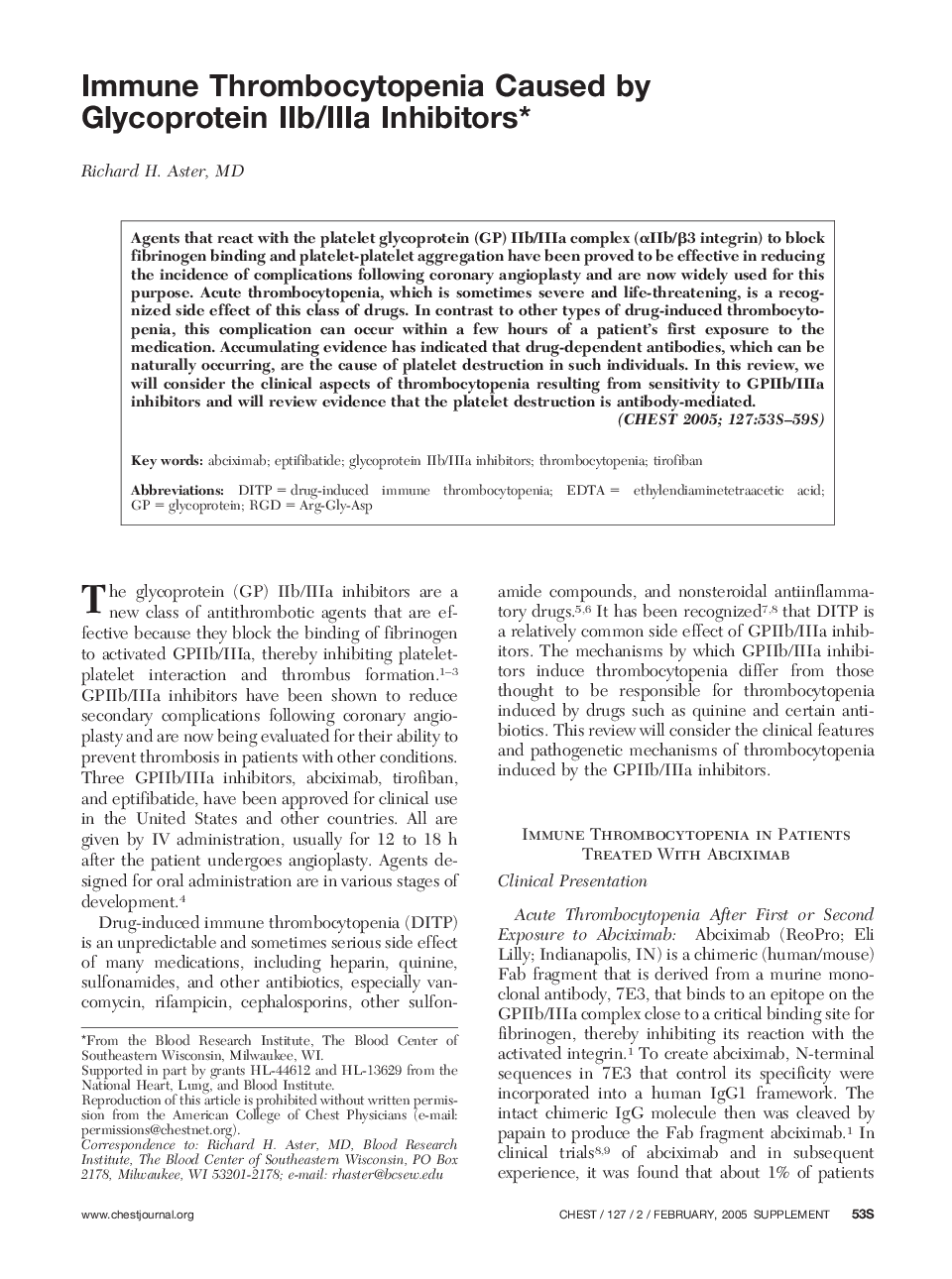 Immune Thrombocytopenia Caused by Glycoprotein IIb/IIIa Inhibitors