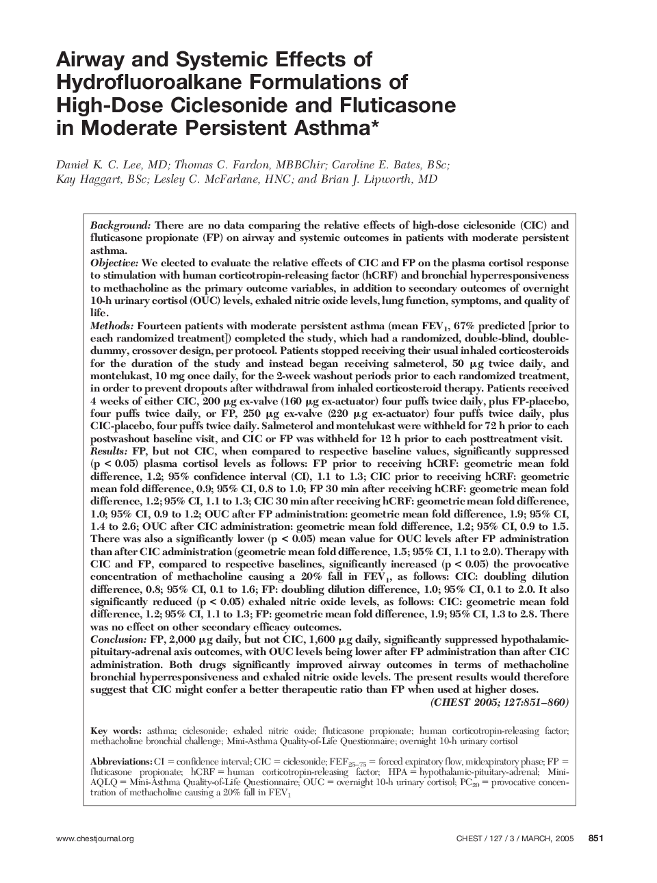 Airway and Systemic Effects of Hydrofluoroalkane Formulations of High-Dose Ciclesonide and Fluticasone in Moderate Persistent Asthma