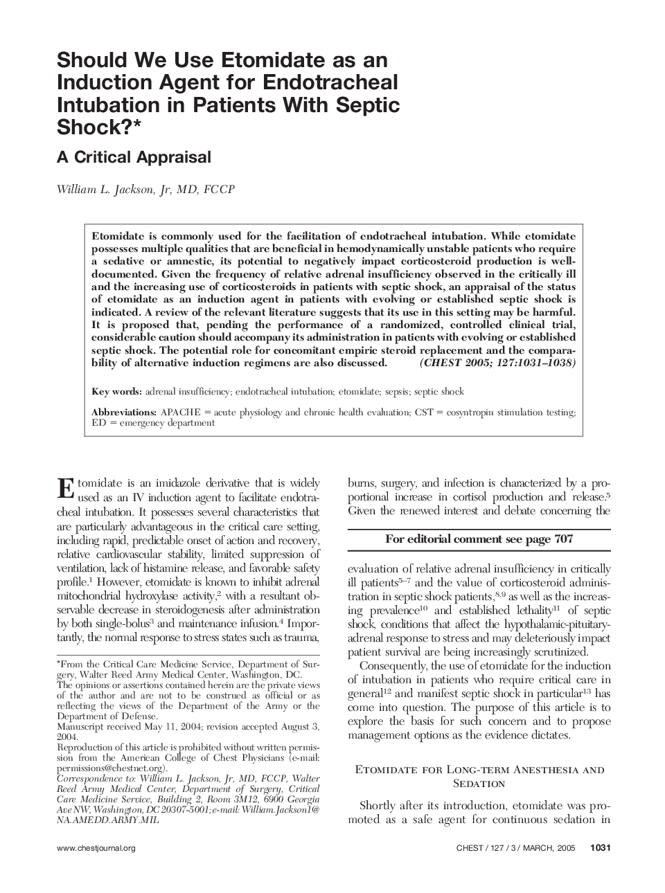 عکس صفحه اول مقاله: Should We Use Etomidate as an Induction Agent for Endotracheal Intubation in Patients With Septic Shock? Should We Use Etomidate as an Induction Agent for Endotracheal Intubation in Patients With Septic Shock?