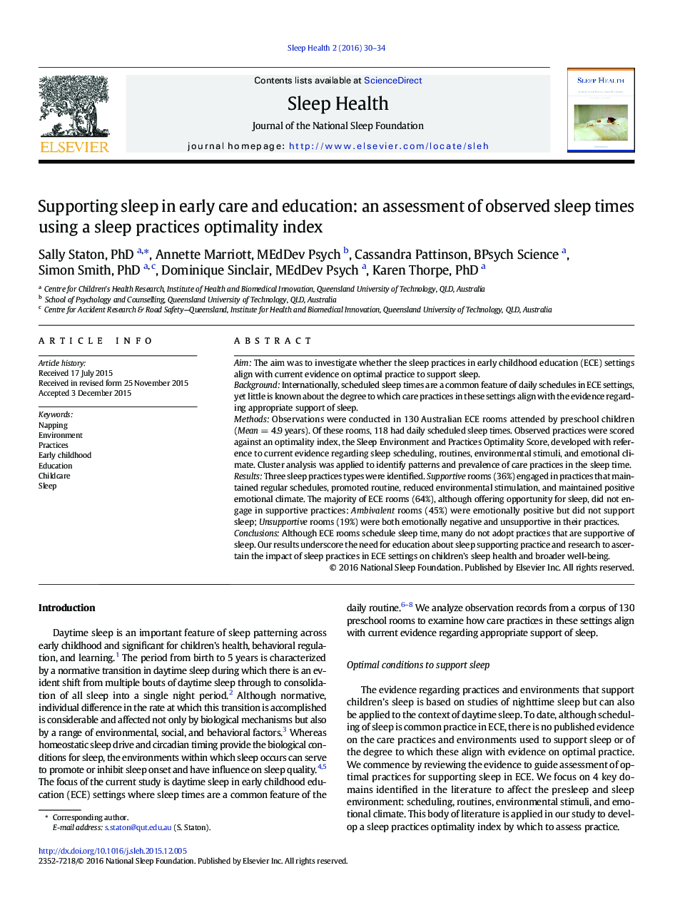 Supporting sleep in early care and education: an assessment of observed sleep times using a sleep practices optimality index