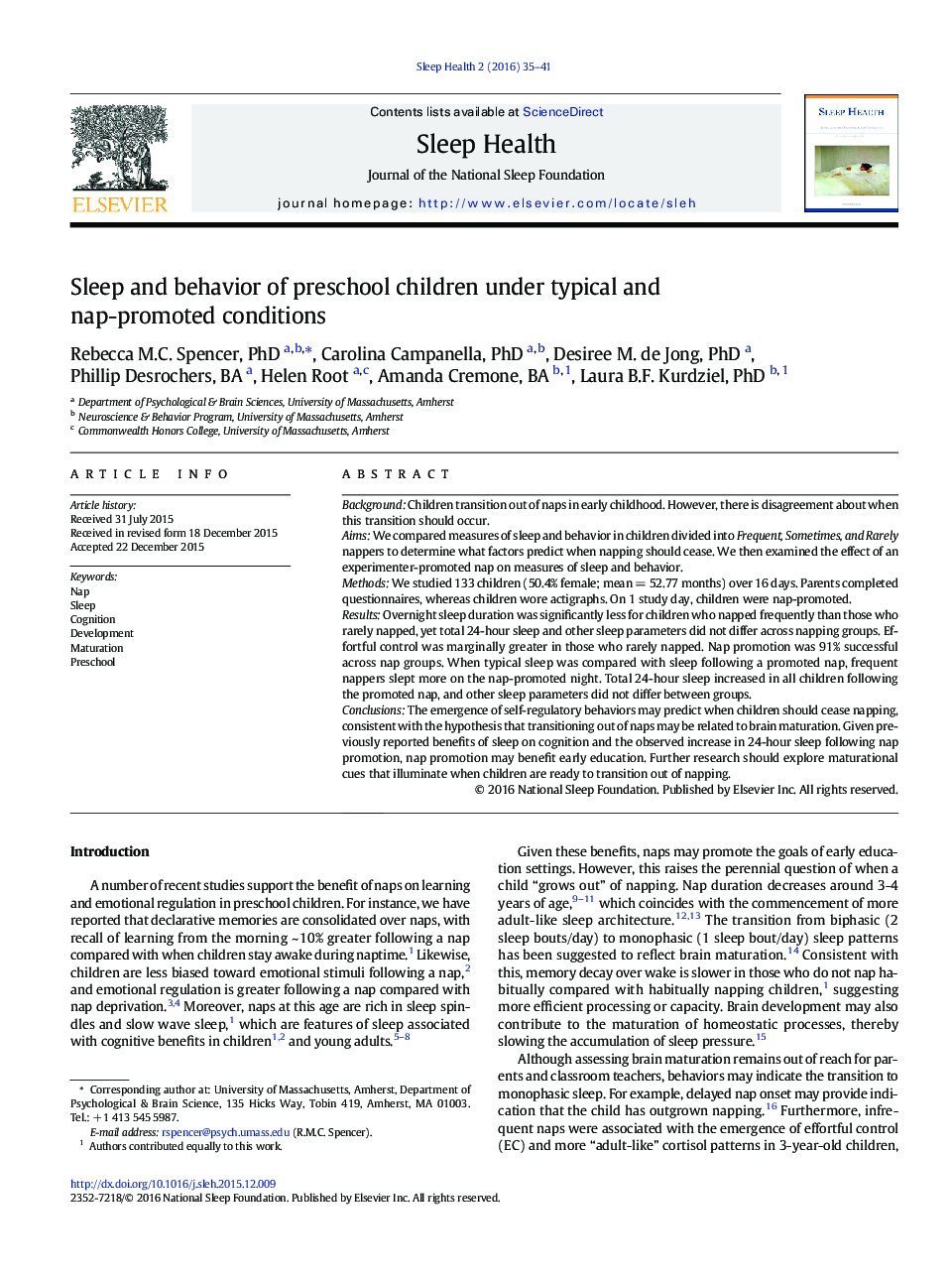 Sleep and behavior of preschool children under typical and nap-promoted conditions