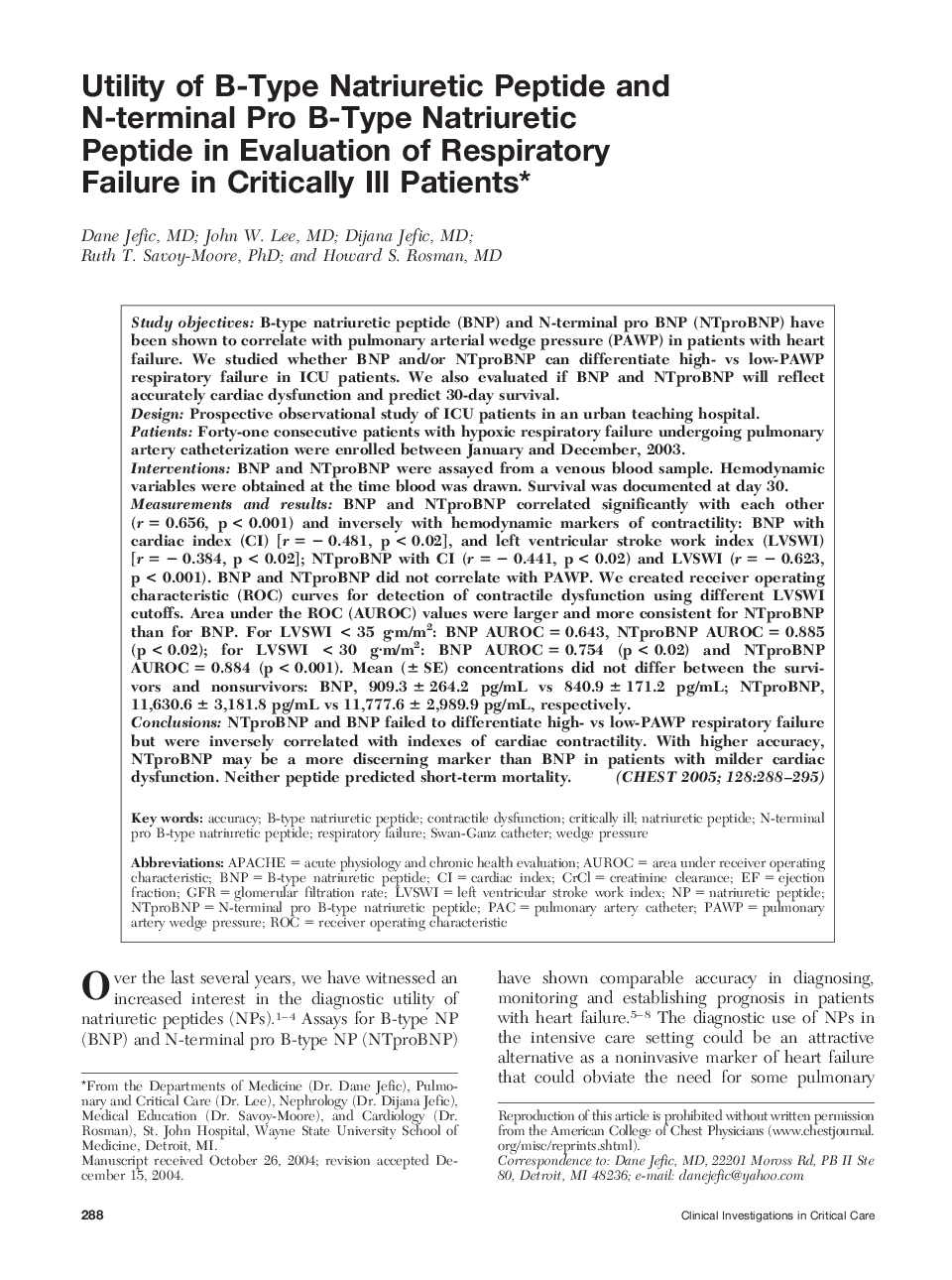 Utility of B-Type Natriuretic Peptide and N-terminal Pro B-Type Natriuretic Peptide in Evaluation of Respiratory Failure in Critically Ill Patients