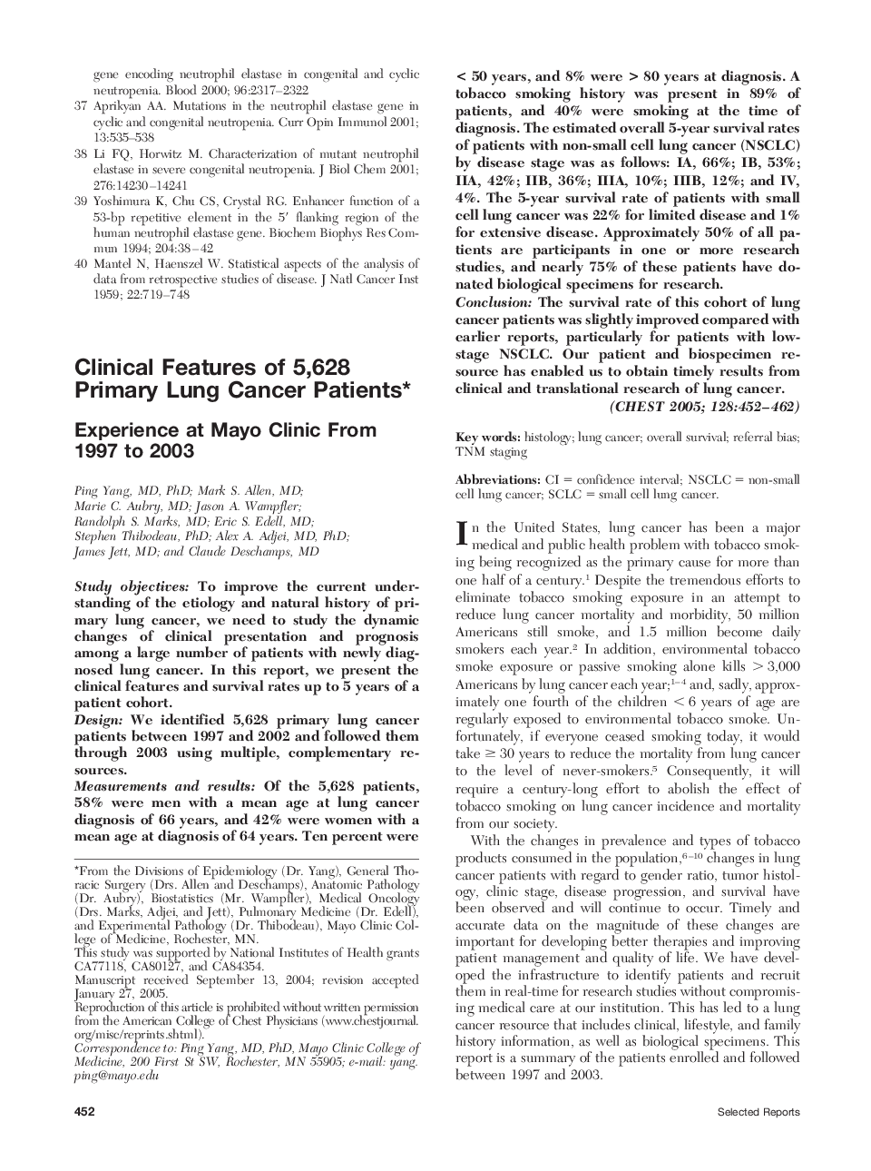 Clinical Features of 5,628 Primary Lung Cancer Patients