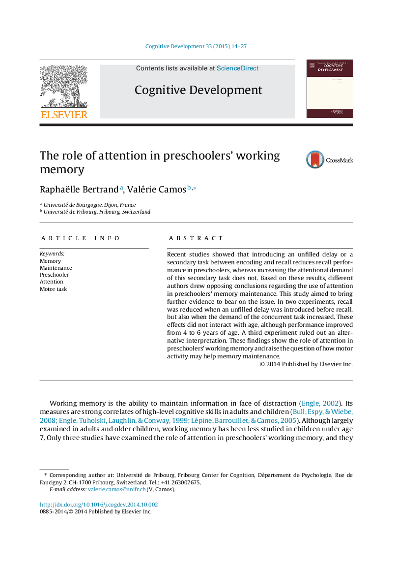 The role of attention in preschoolers’ working memory