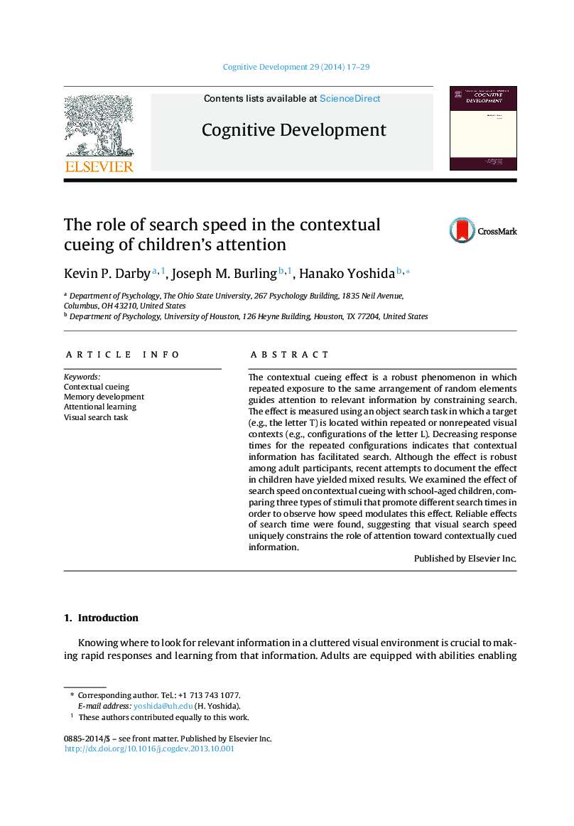The role of search speed in the contextual cueing of children's attention