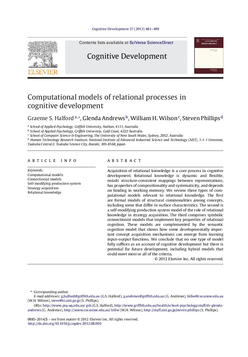 Computational models of relational processes in cognitive development