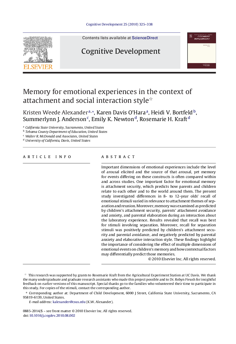 عکس صفحه اول مقاله: Memory for emotional experiences in the context of attachment and social interaction style Memory for emotional experiences in the context of attachment and social interaction style