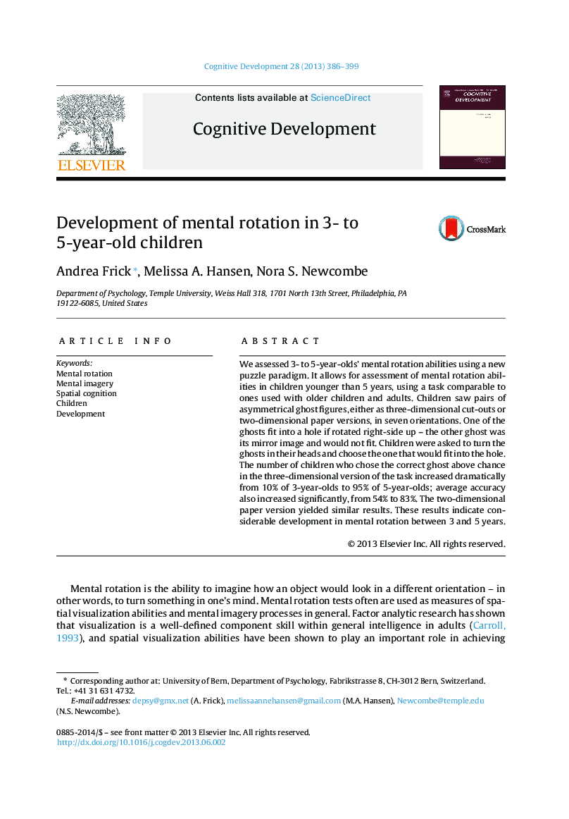 Development of mental rotation in 3- to 5-year-old children