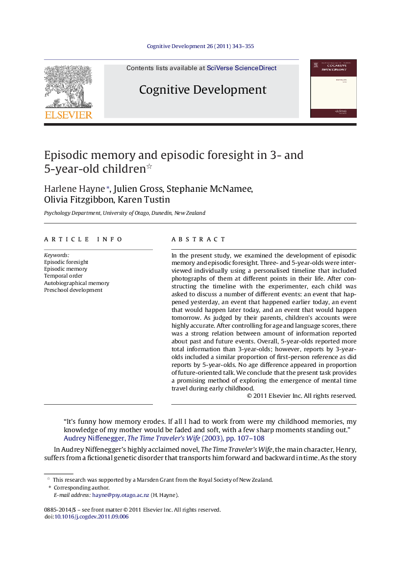 Episodic memory and episodic foresight in 3- and 5-year-old children 