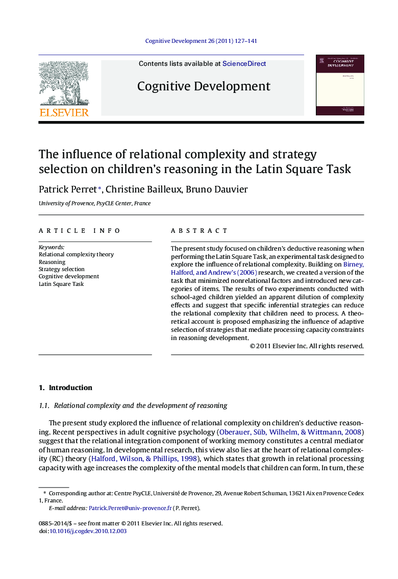 The influence of relational complexity and strategy selection on children's reasoning in the Latin Square Task