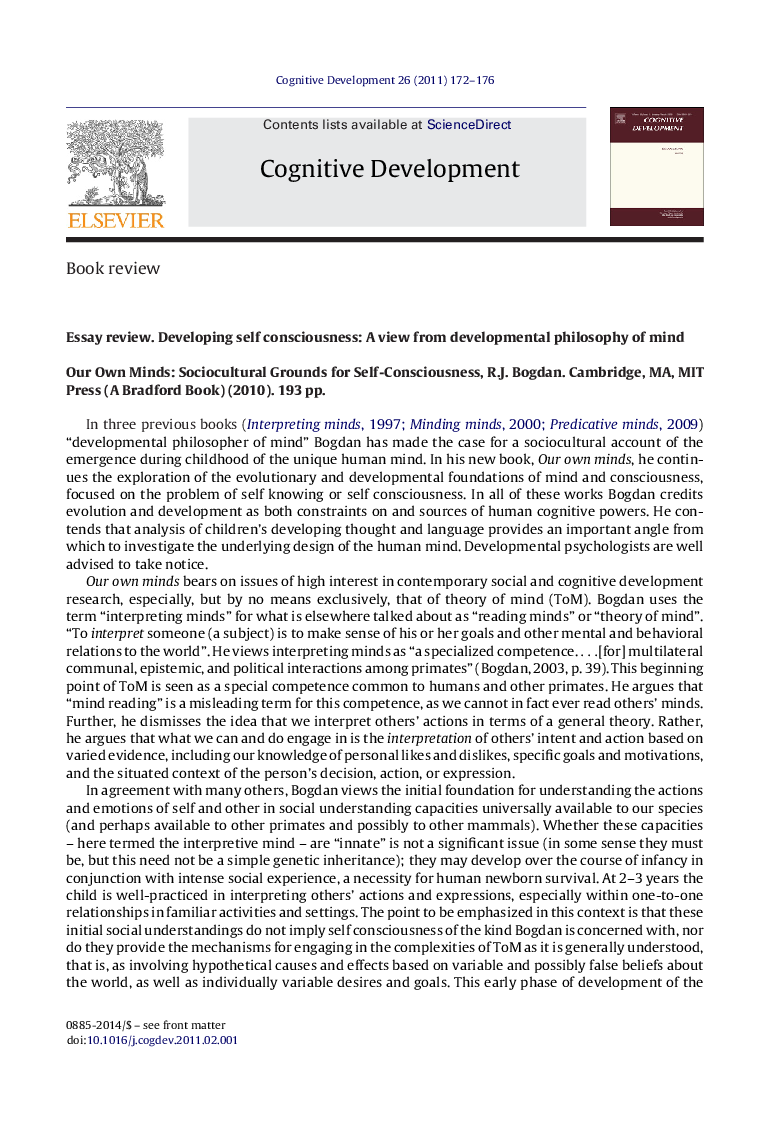 Essay review. Developing self consciousness: A view from developmental philosophy of mind