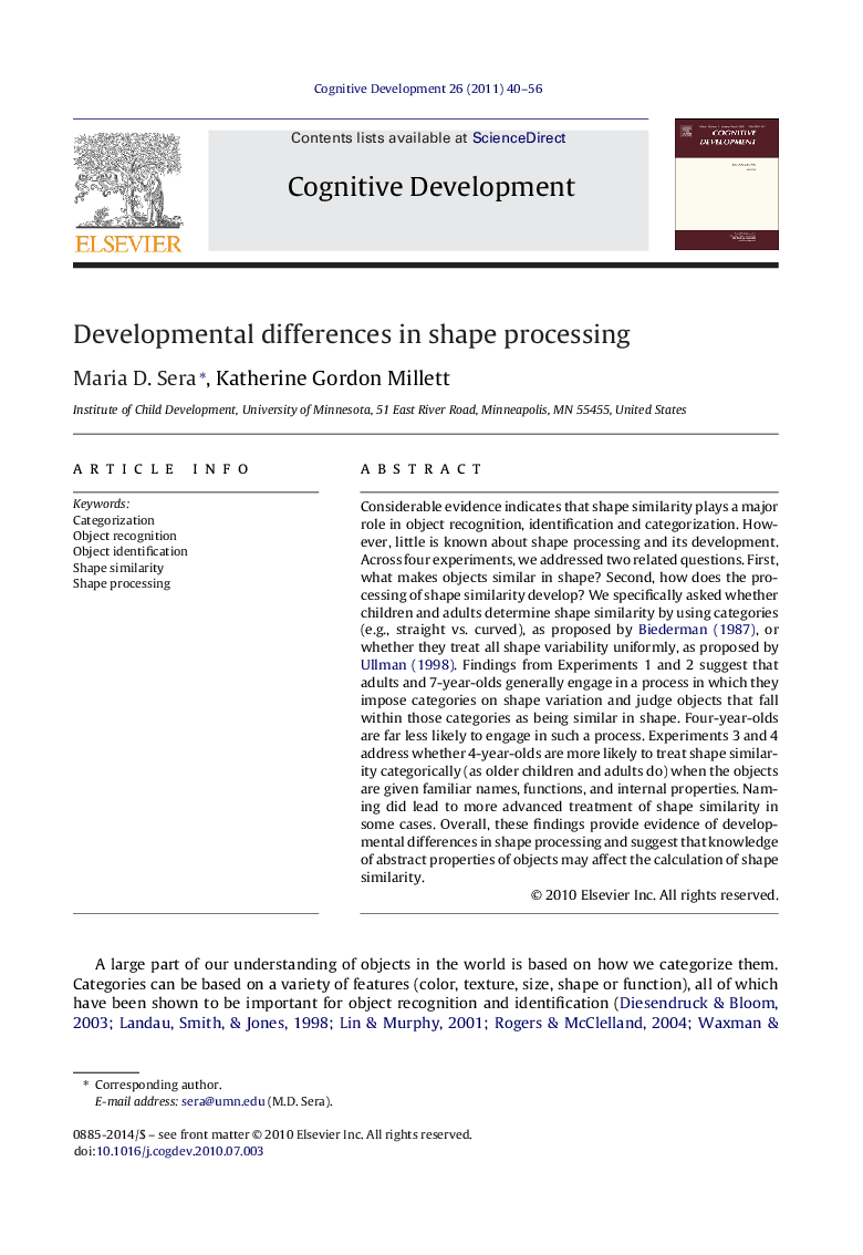 Developmental differences in shape processing