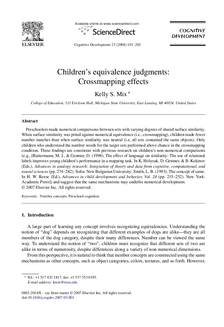 Children's equivalence judgments: Crossmapping effects