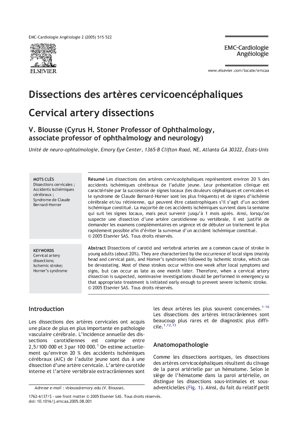 Dissections des artÃ¨res cervicoencéphaliques