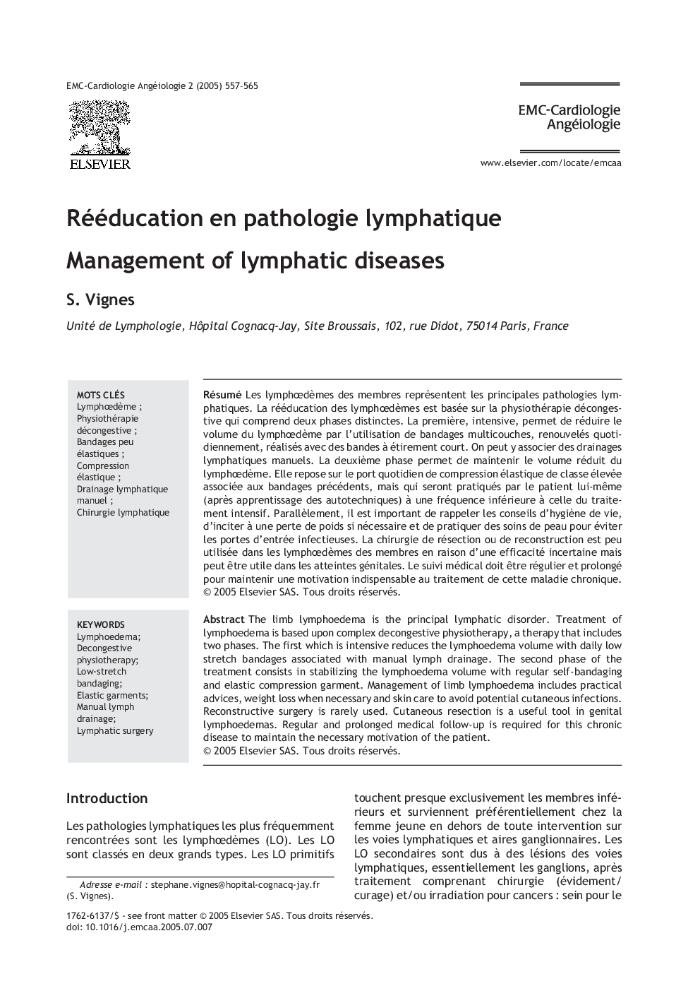 Rééducation en pathologie lymphatique