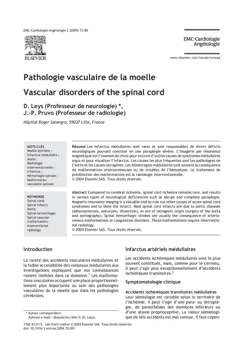 Pathologie vasculaire de la moelle