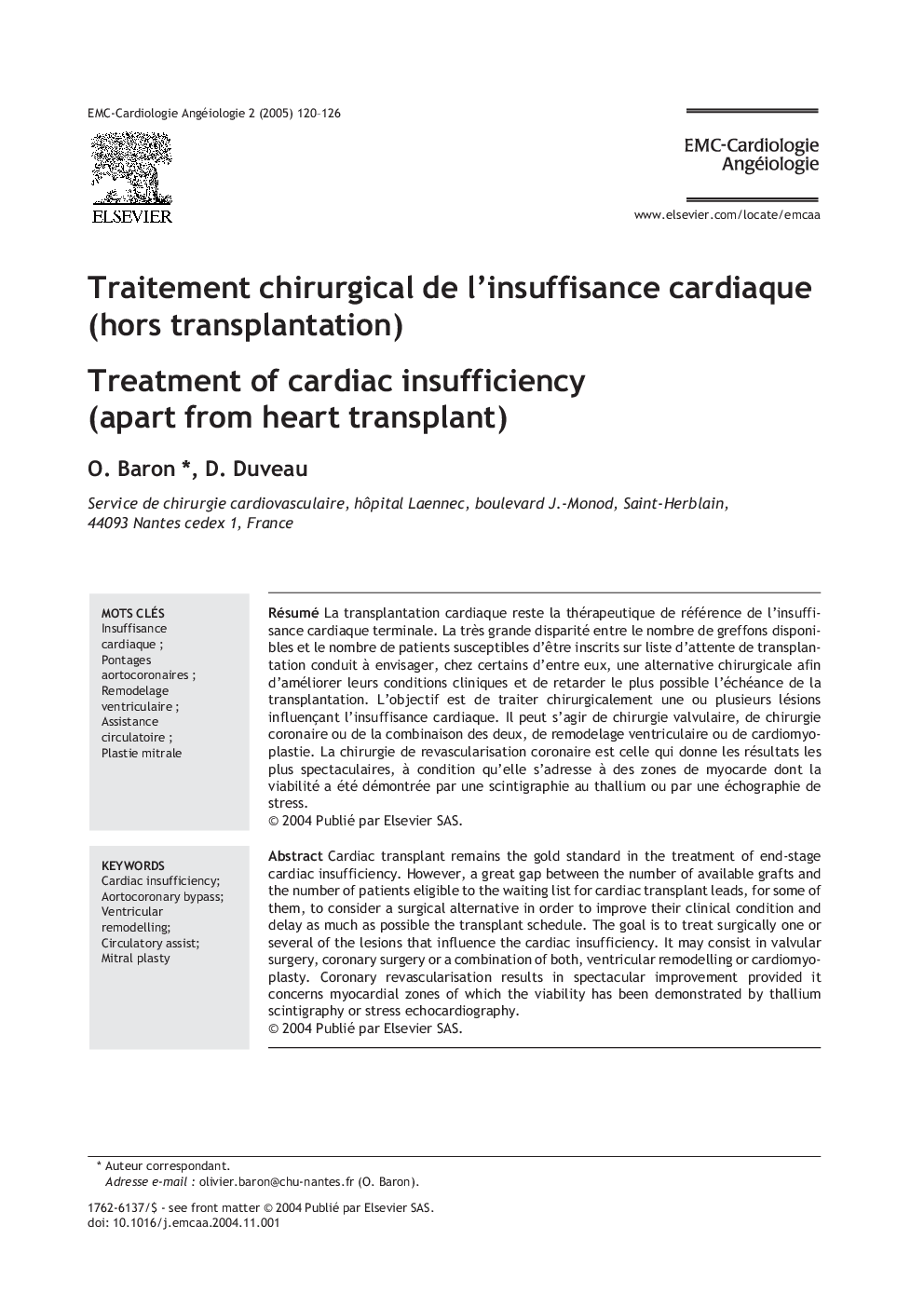 Traitement chirurgical de l'insuffisance cardiaque (hors transplantation)