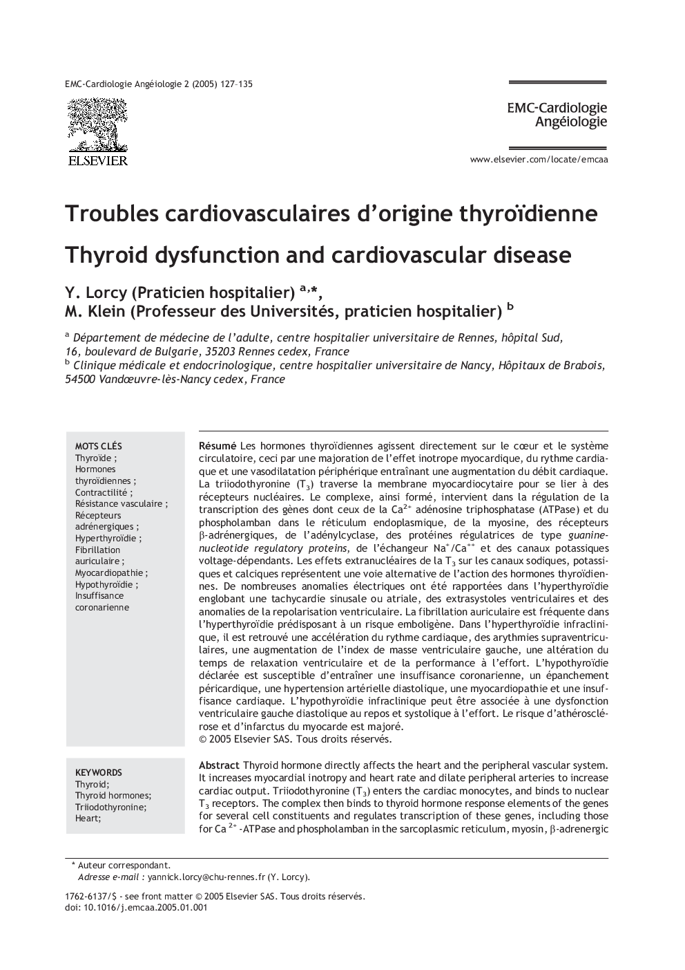 Troubles cardiovasculaires d'origine thyroïdienne