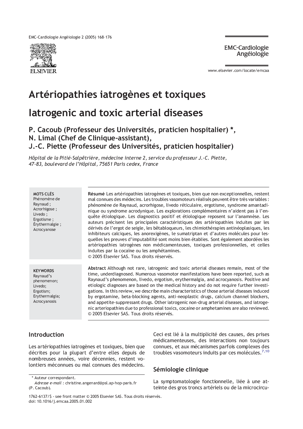 Artériopathies iatrogÃ¨nes et toxiques