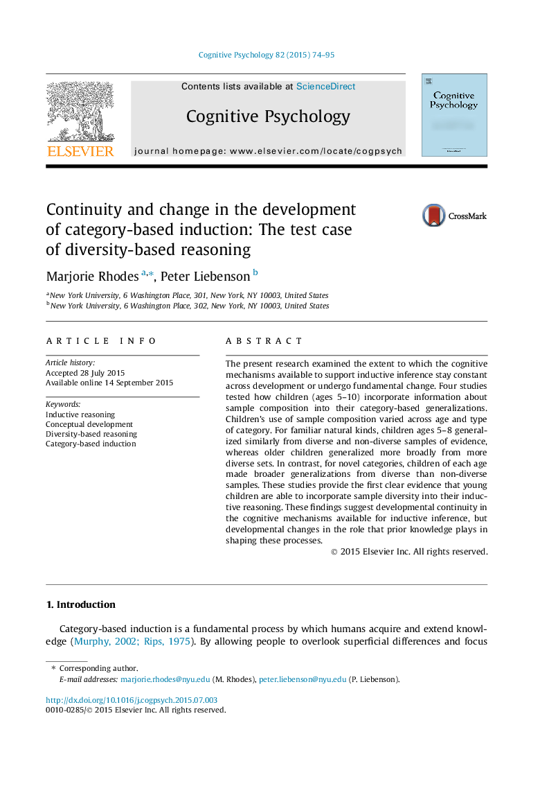 Continuity and change in the development of category-based induction: The test case of diversity-based reasoning