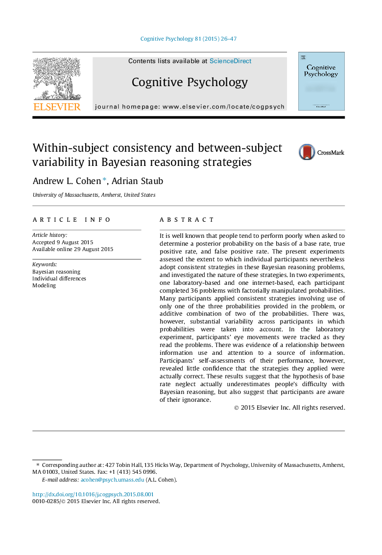 Within-subject consistency and between-subject variability in Bayesian reasoning strategies