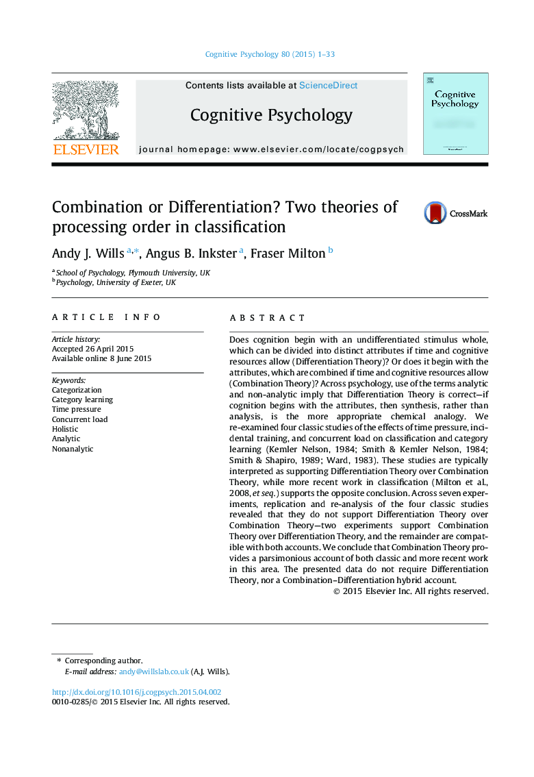 Combination or Differentiation? Two theories of processing order in classification