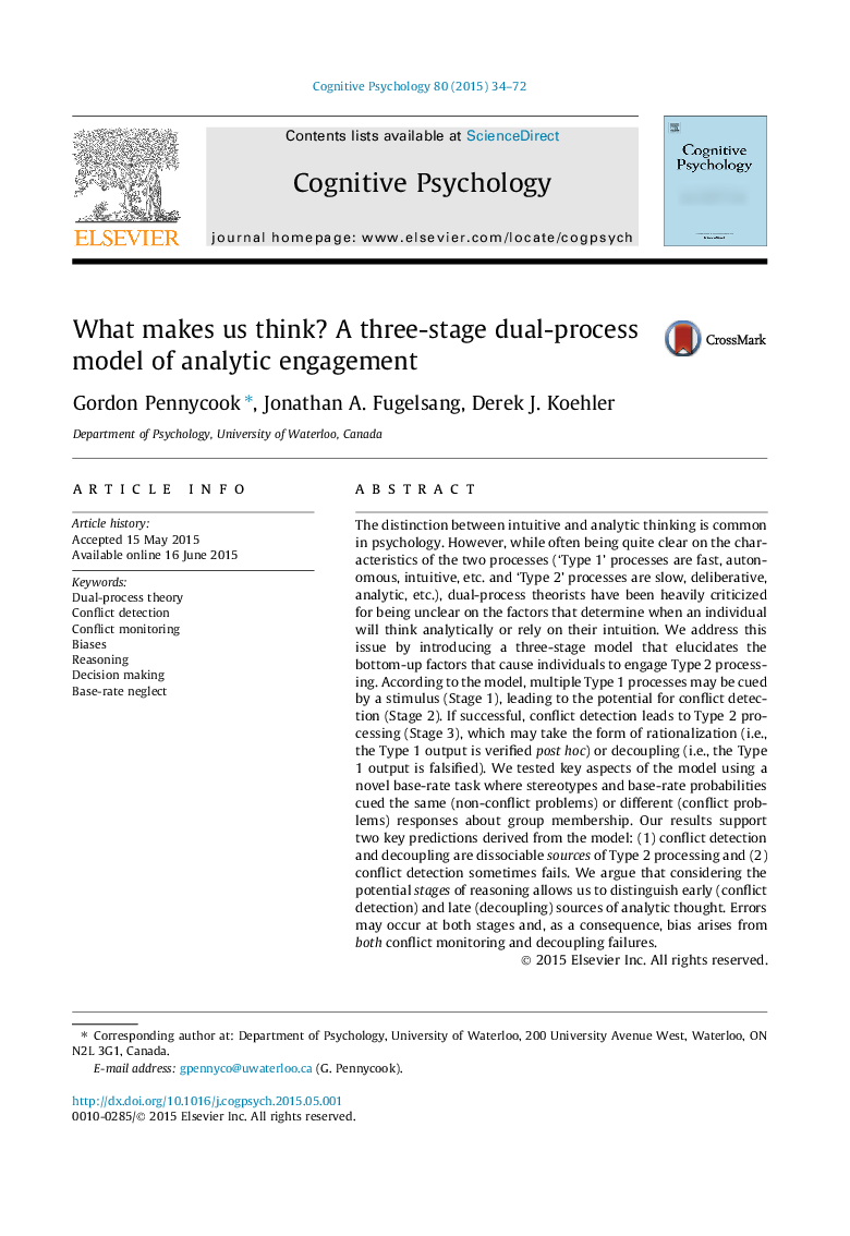 What makes us think? A three-stage dual-process model of analytic engagement