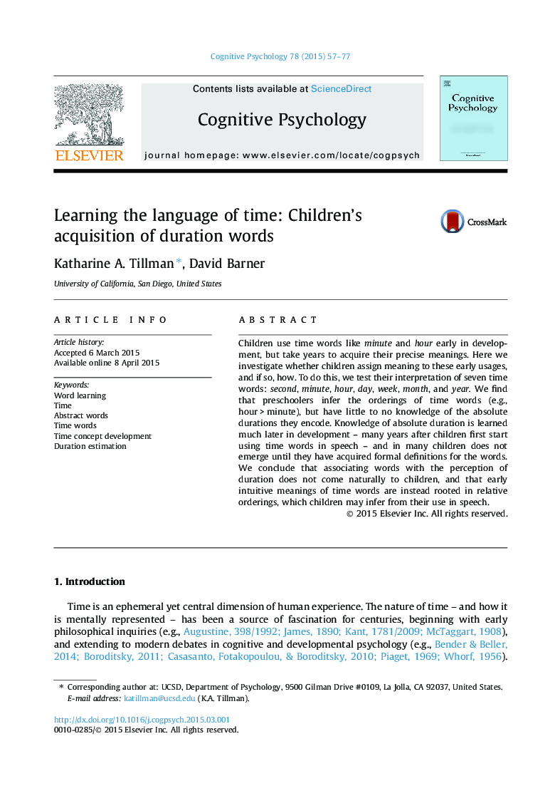 Learning the language of time: Children’s acquisition of duration words