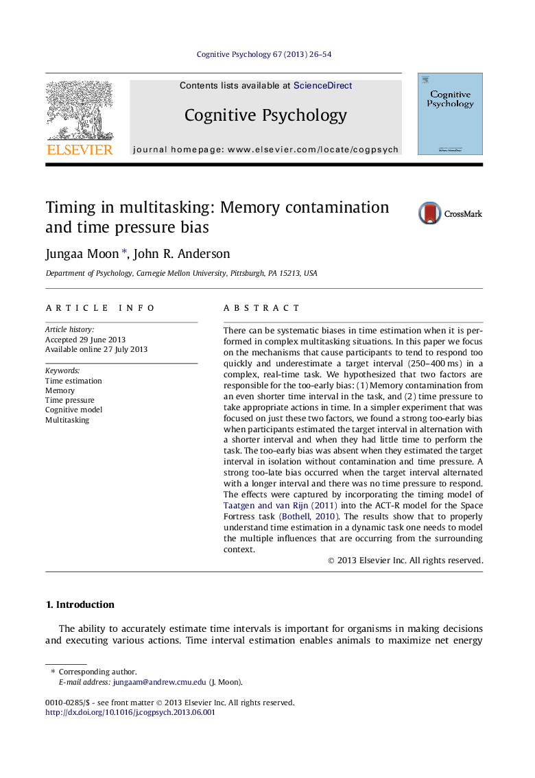 Timing in multitasking: Memory contamination and time pressure bias