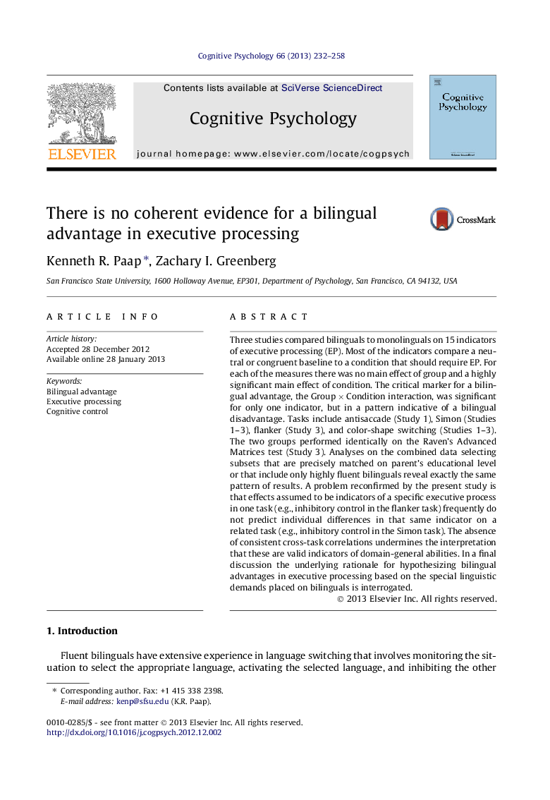 There is no coherent evidence for a bilingual advantage in executive processing