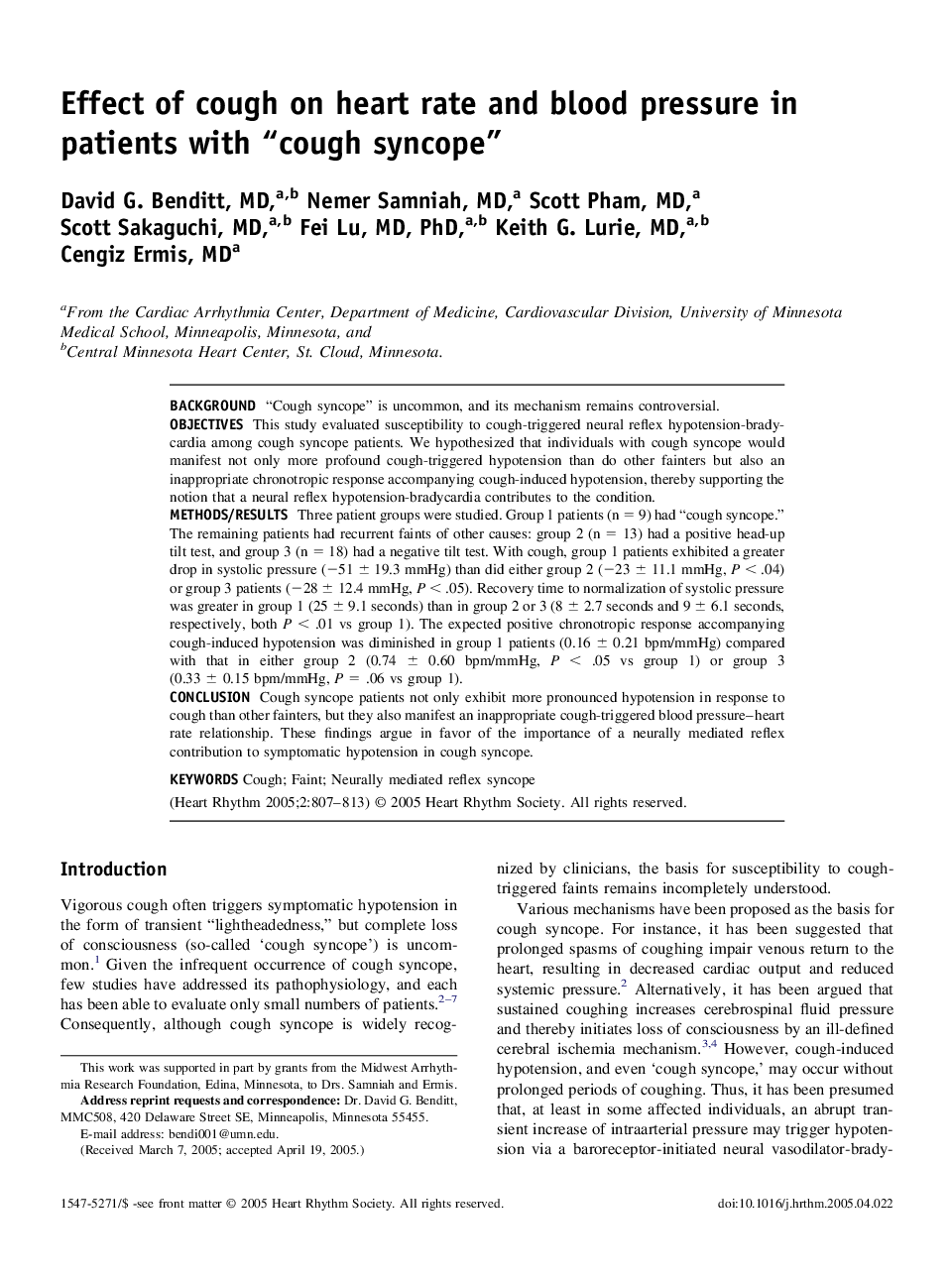 Effect of cough on heart rate and blood pressure in patients with “cough syncope”