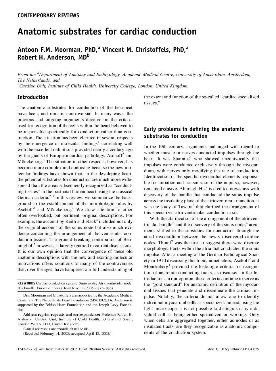 Anatomic substrates for cardiac conduction