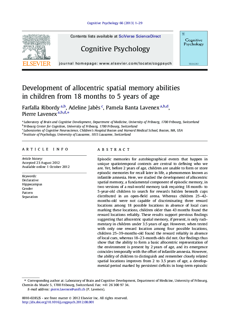 Development of allocentric spatial memory abilities in children from 18 months to 5 years of age