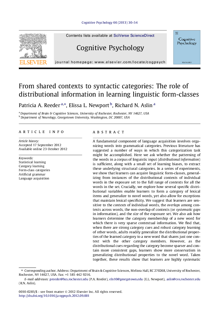 From shared contexts to syntactic categories: The role of distributional information in learning linguistic form-classes