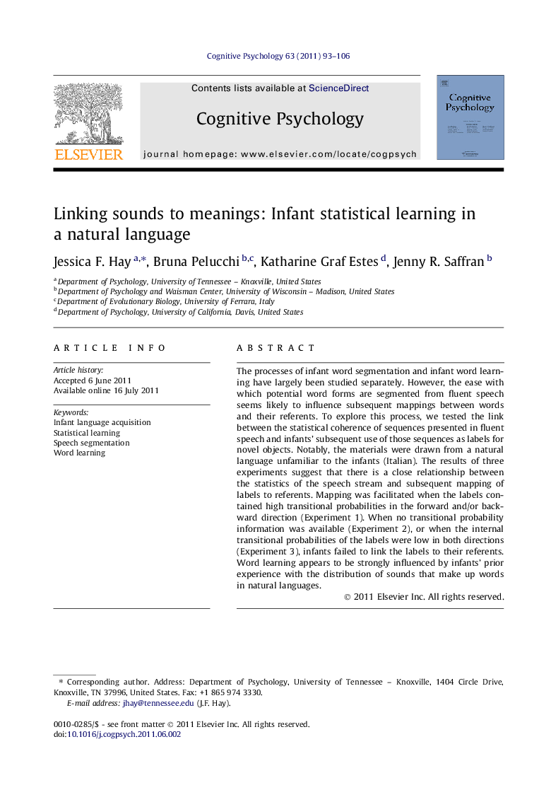 Linking sounds to meanings: Infant statistical learning in a natural language