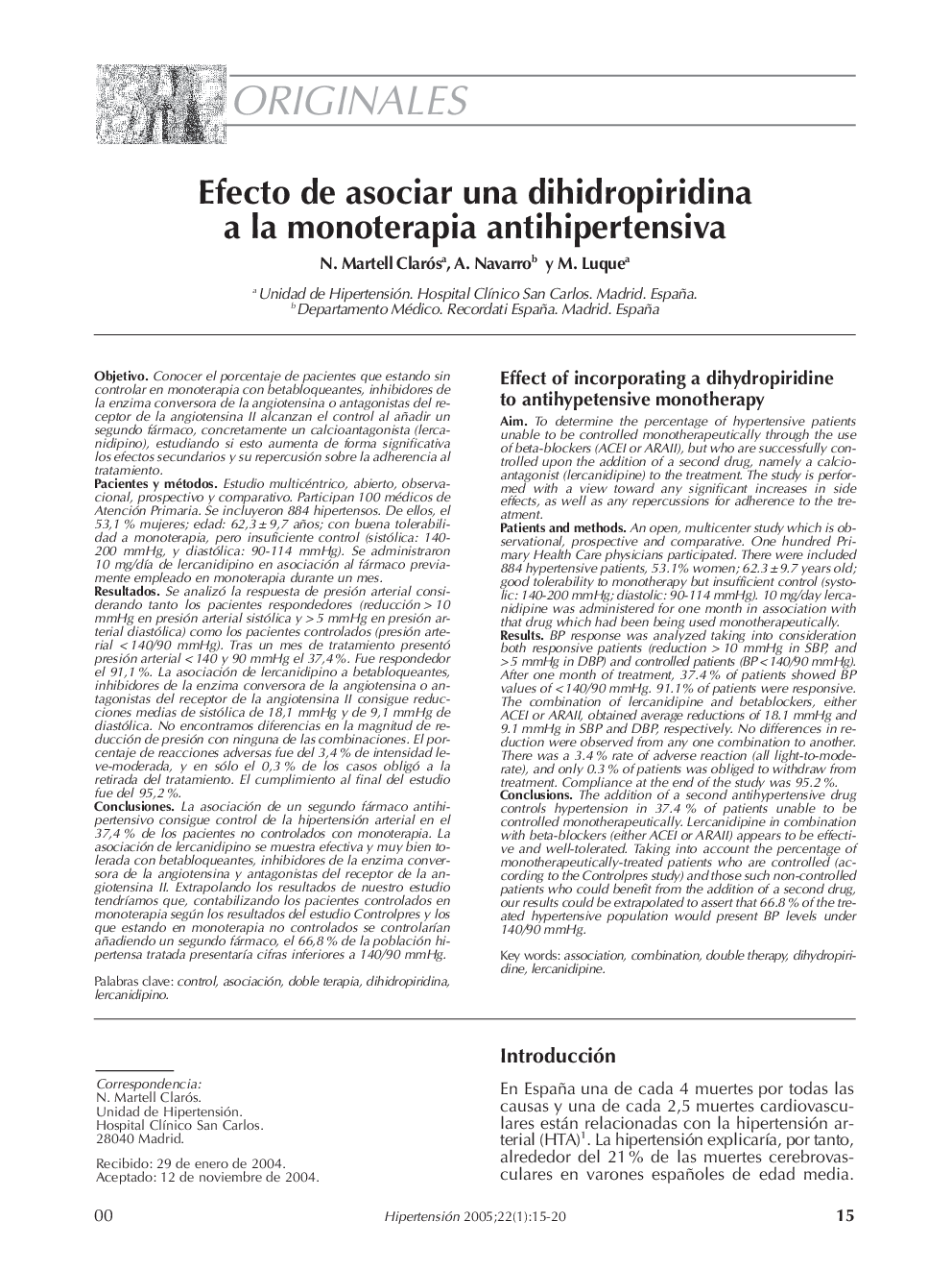 Efecto de asociar una dihidropiridina a la monoterapia antihipertensiva