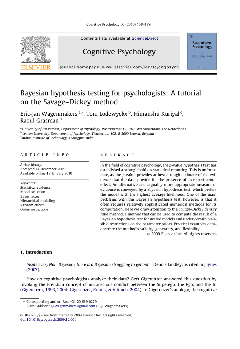 Bayesian hypothesis testing for psychologists: A tutorial on the Savage–Dickey method