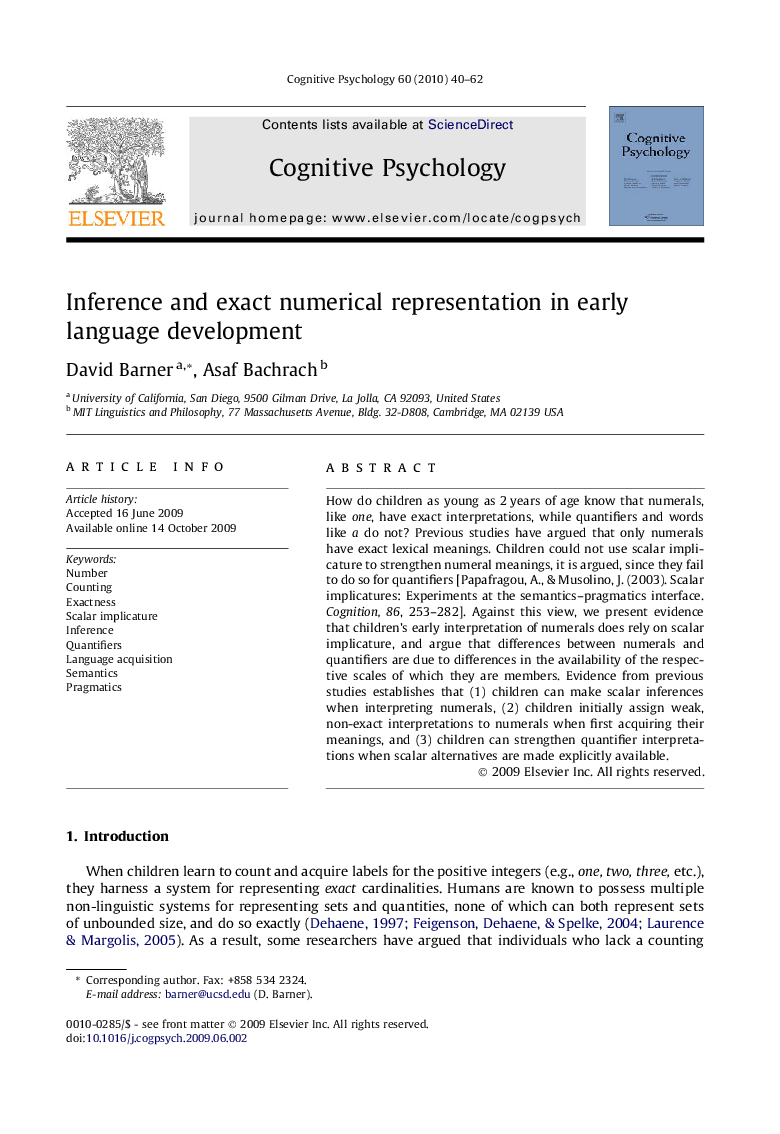 Inference and exact numerical representation in early language development