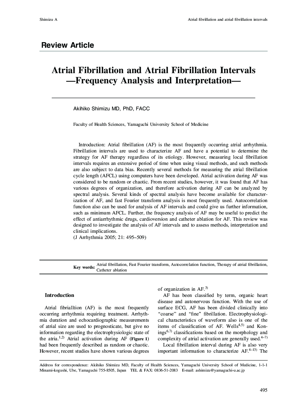 Atrial Fibrillation and Atrial Fibrillation Intervals-Frequency Analysis and Interpretation-